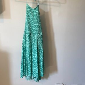 Green floral high neck dress